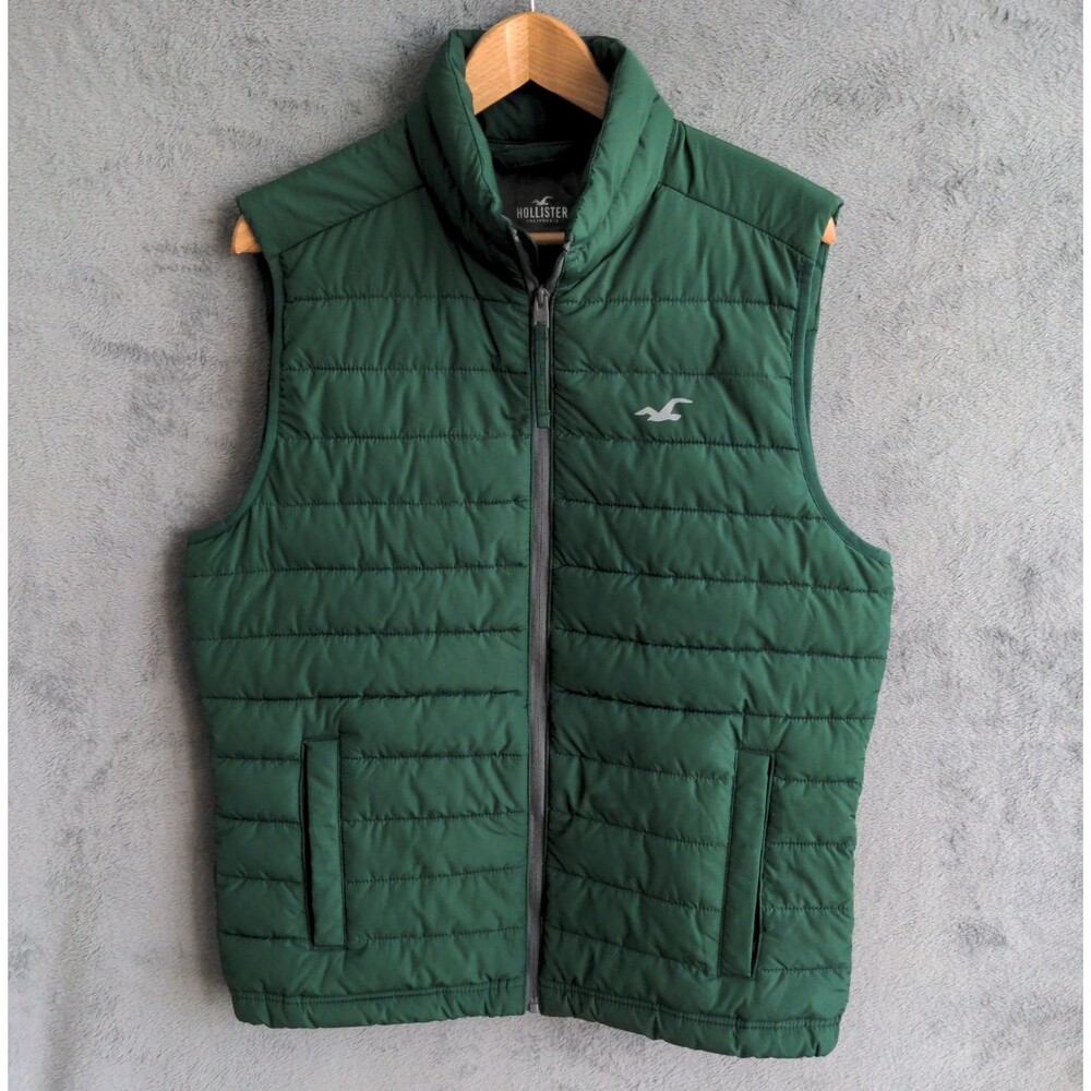 Hollister Puffer Vest Men's M Green Insulated Lightweight Outdoor Full Zip